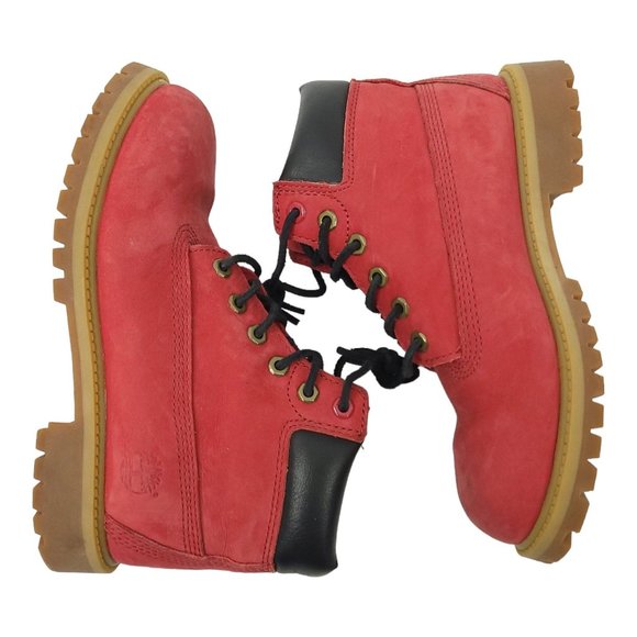 Timberland Nubuck Leather Boots Boys Size US 3 UK 2.5 EU 35 Red 6578R Hiking - Picture 2 of 12